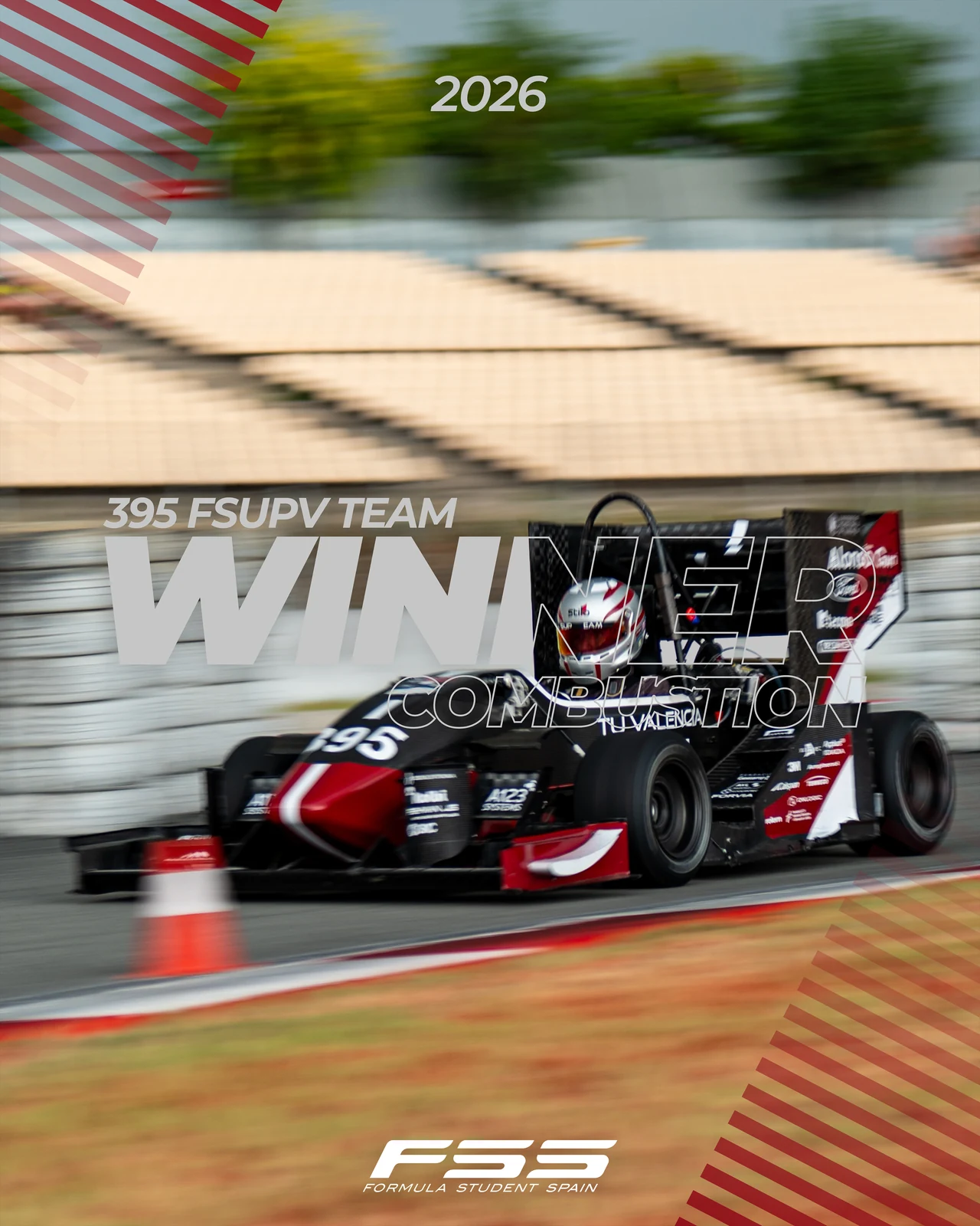 Formula Student Spain social post featuring the winning team